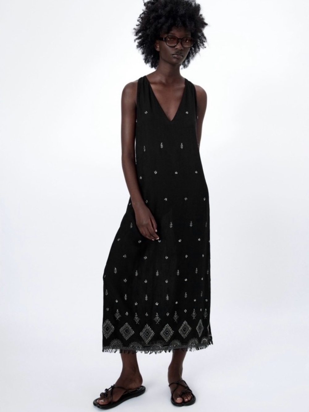Zara Black Maxi Dress with Silver Embellishment